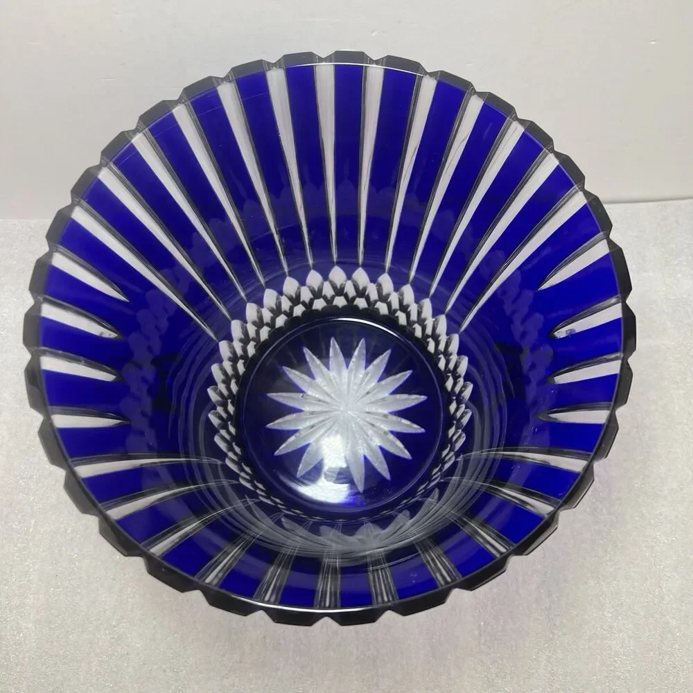 Vtg Ajka Cut-To-Clear Castille Cobalt Blue Hungary 24% Lead Crystal Ice Bucket